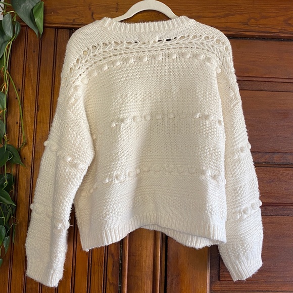 Lou & Grey Cream Alpaca Blend Pom Pom Knit Crop Sweater Size M - Picture 4 of 5